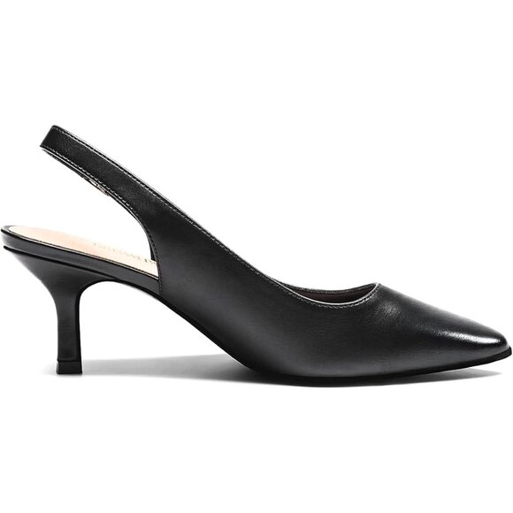 Dream Pairs Women Black Faux Suede Pointed Toe Slingback Low Kitten Heels - Picture 2 of 7